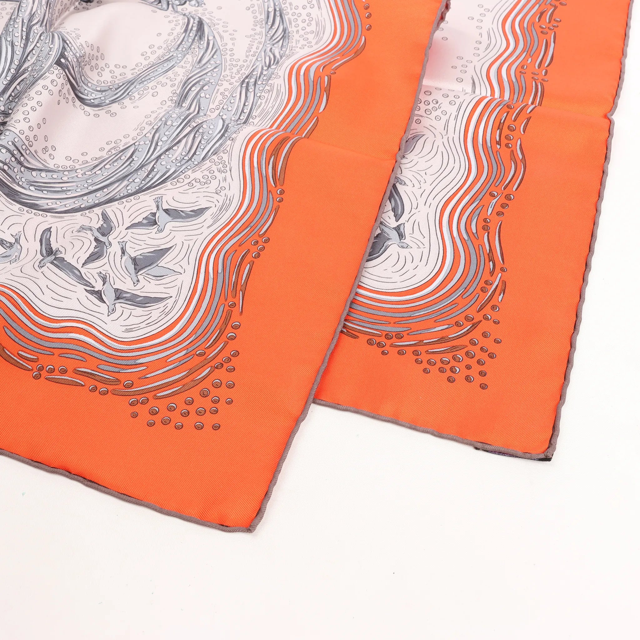 Hermès Carré 90 "LES RIVIERES DE BABEL" Silk handkerchief in Orange