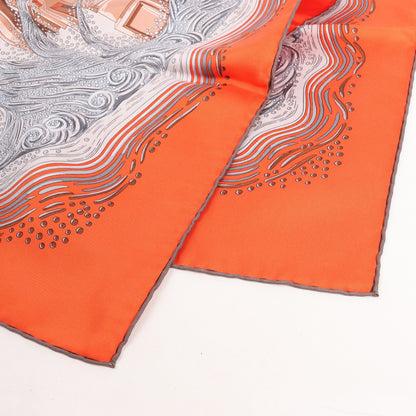 Hermès Carré 90 „LES RIVIERES DE BABEL“ Seidentaschentuch in Orange
