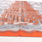 Hermès Carré 90 "LES RIVIERES DE BABEL" Silk handkerchief in Orange