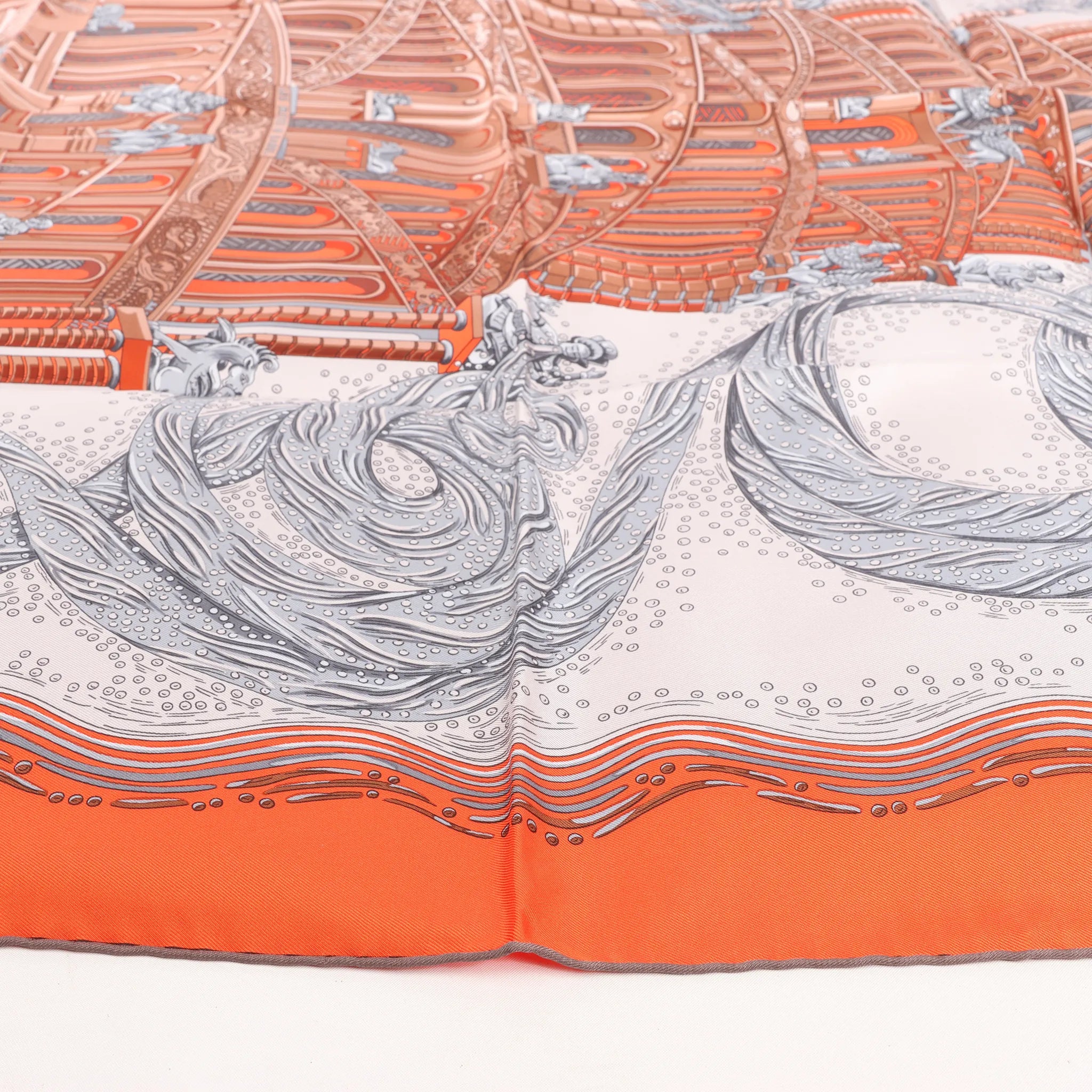 Hermès Carré 90 "LES RIVIERES DE BABEL" Silk handkerchief in Orange
