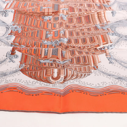 Hermès Carré 90 „LES RIVIERES DE BABEL“ Seidentaschentuch in Orange
