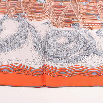 Hermès Carré 90 „LES RIVIERES DE BABEL“ Seidentaschentuch in Orange