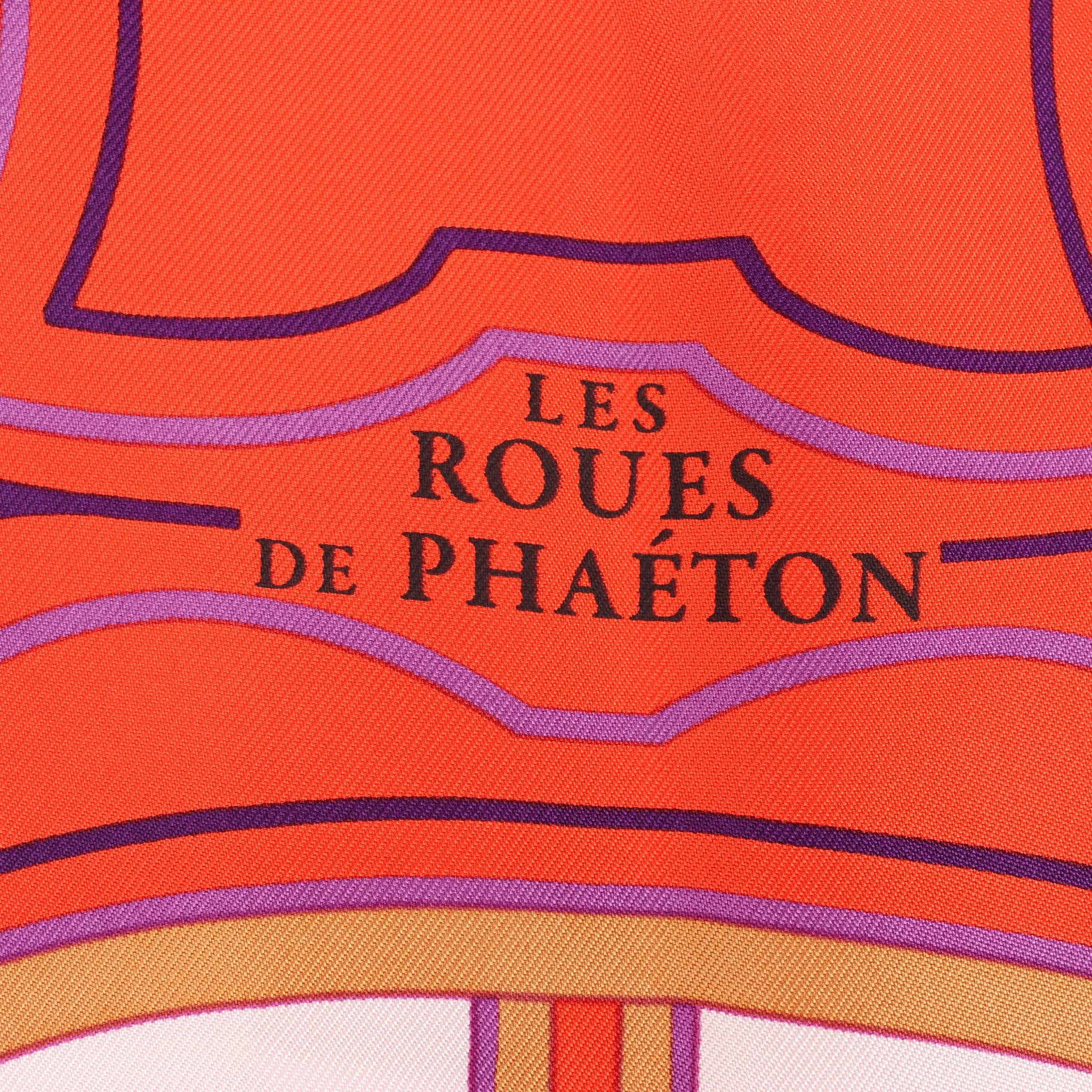 Hermès Carré 90 "LES ROUES DE PHAETON" Silk handkerchief in Orange