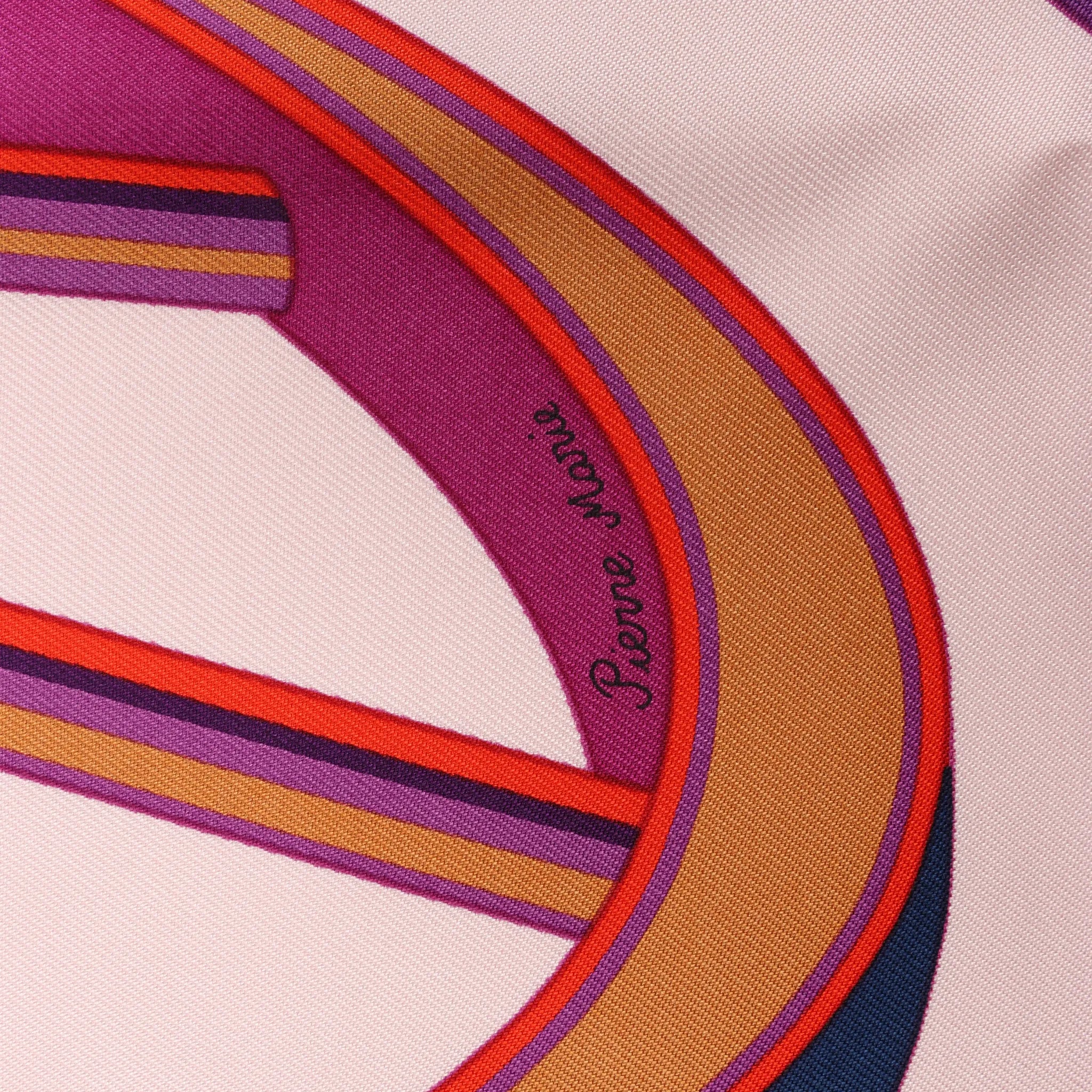Hermès Carré 90 "LES ROUES DE PHAETON" Silk handkerchief in Orange
