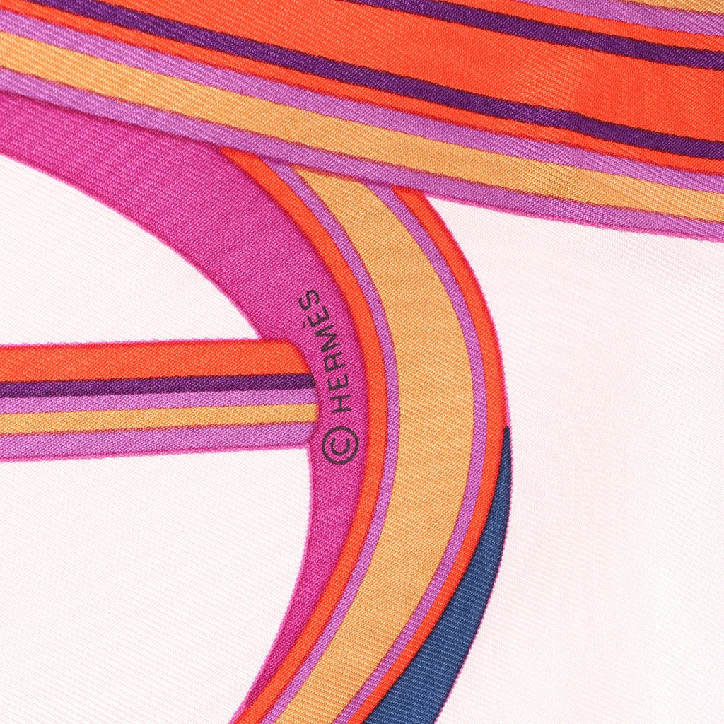 Hermès Carré 90 "LES ROUES DE PHAETON" Silk handkerchief in Orange