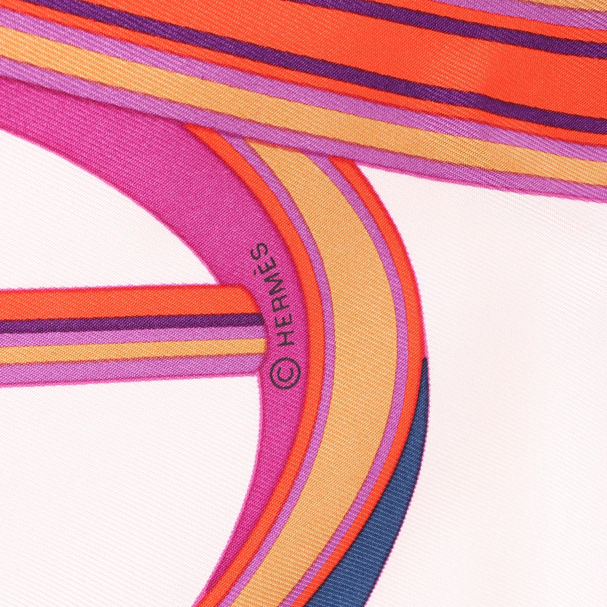 Hermès Carré 90 "LES ROUES DE PHAETON" Silk handkerchief in Orange