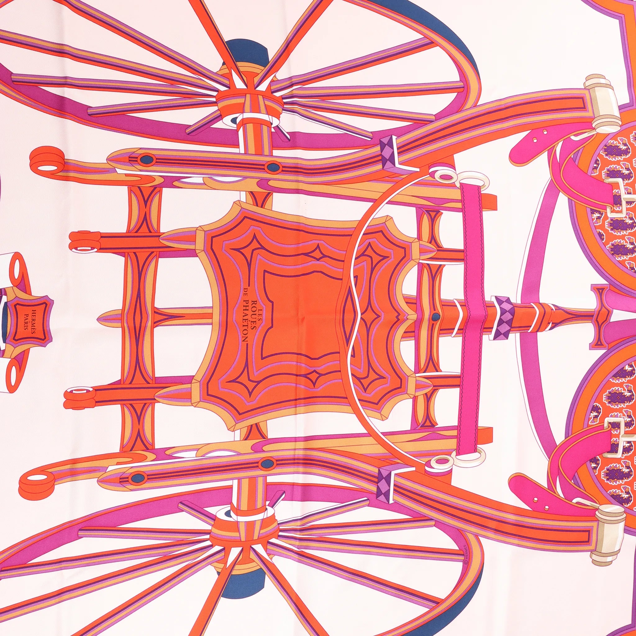 Hermès Carré 90 "LES ROUES DE PHAETON" Silk handkerchief in Orange