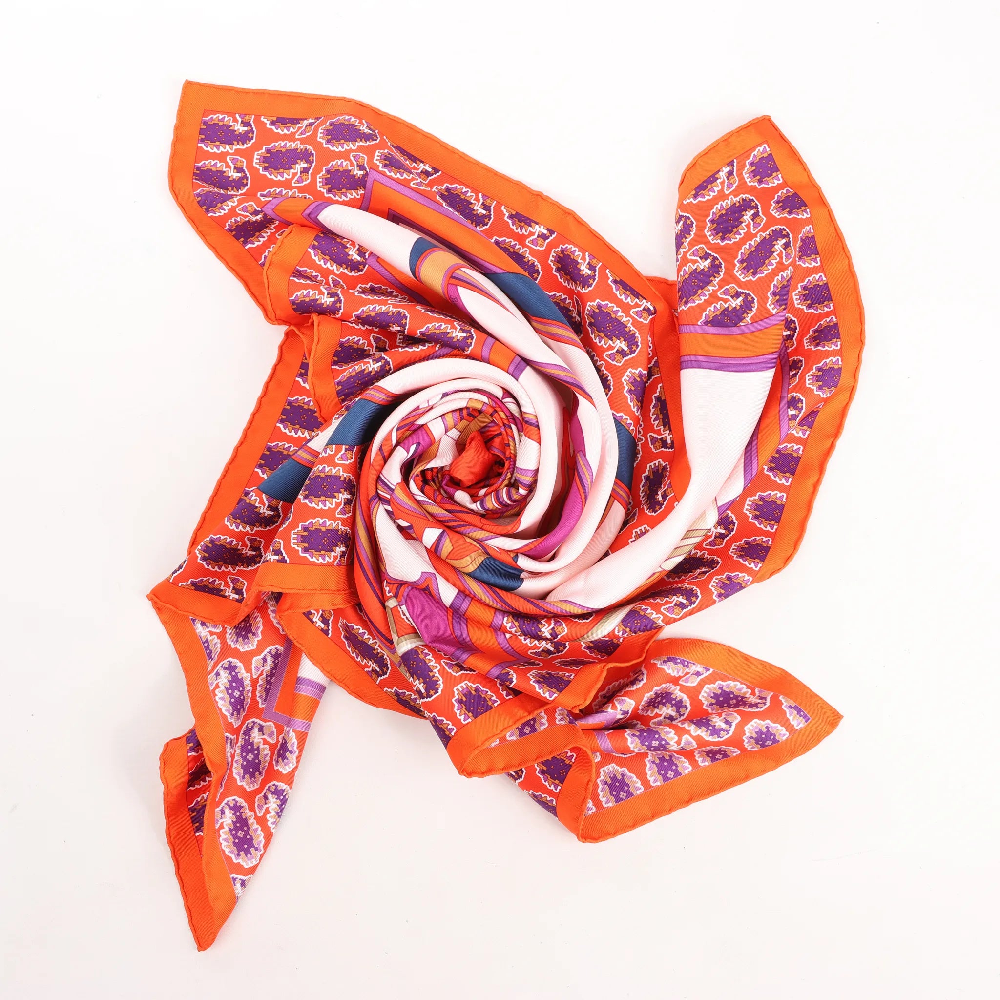 Hermès Carré 90 "LES ROUES DE PHAETON" Silk handkerchief in Orange