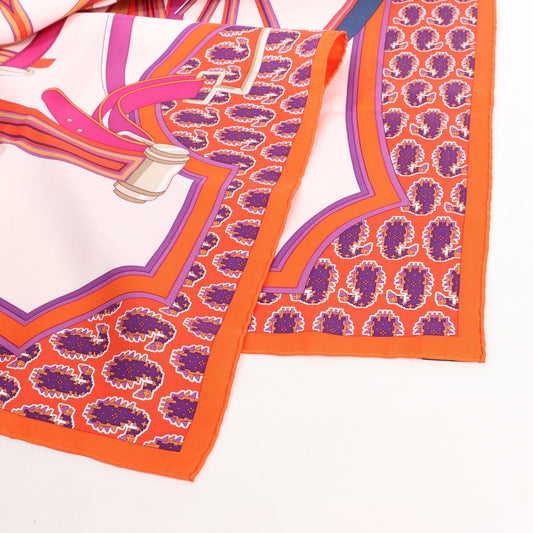 Hermès Carré 90 "LES ROUES DE PHAETON" Silk handkerchief in Orange