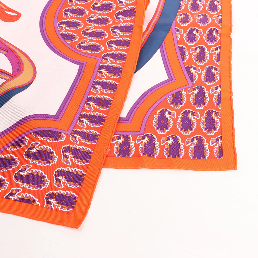 Hermès Carré 90 "LES ROUES DE PHAETON" Silk handkerchief in Orange