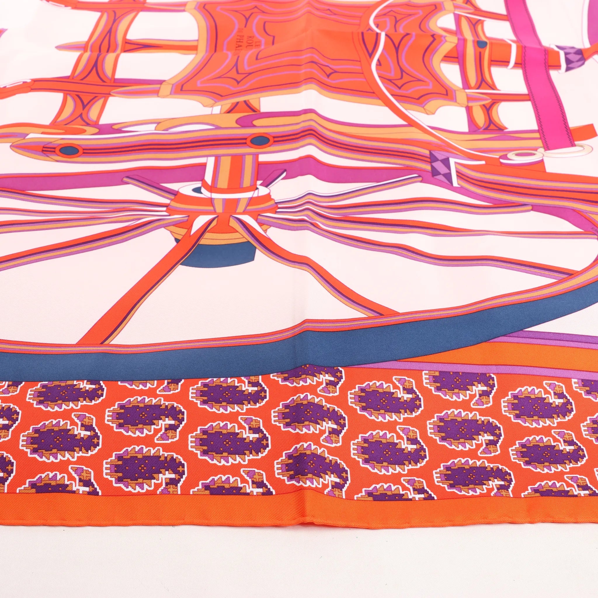 Hermès Carré 90 "LES ROUES DE PHAETON" Silk handkerchief in Orange