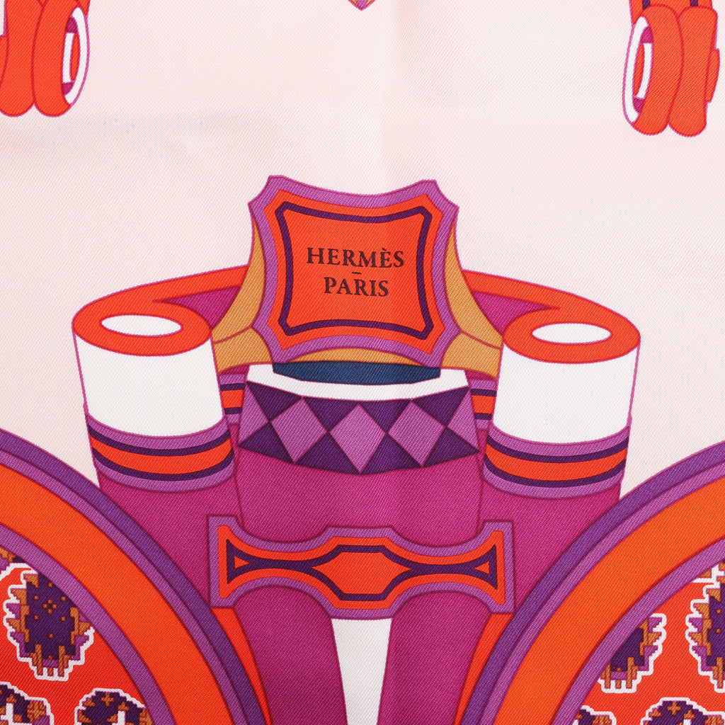 Hermès Carré 90 "LES ROUES DE PHAETON" Silk handkerchief in Orange