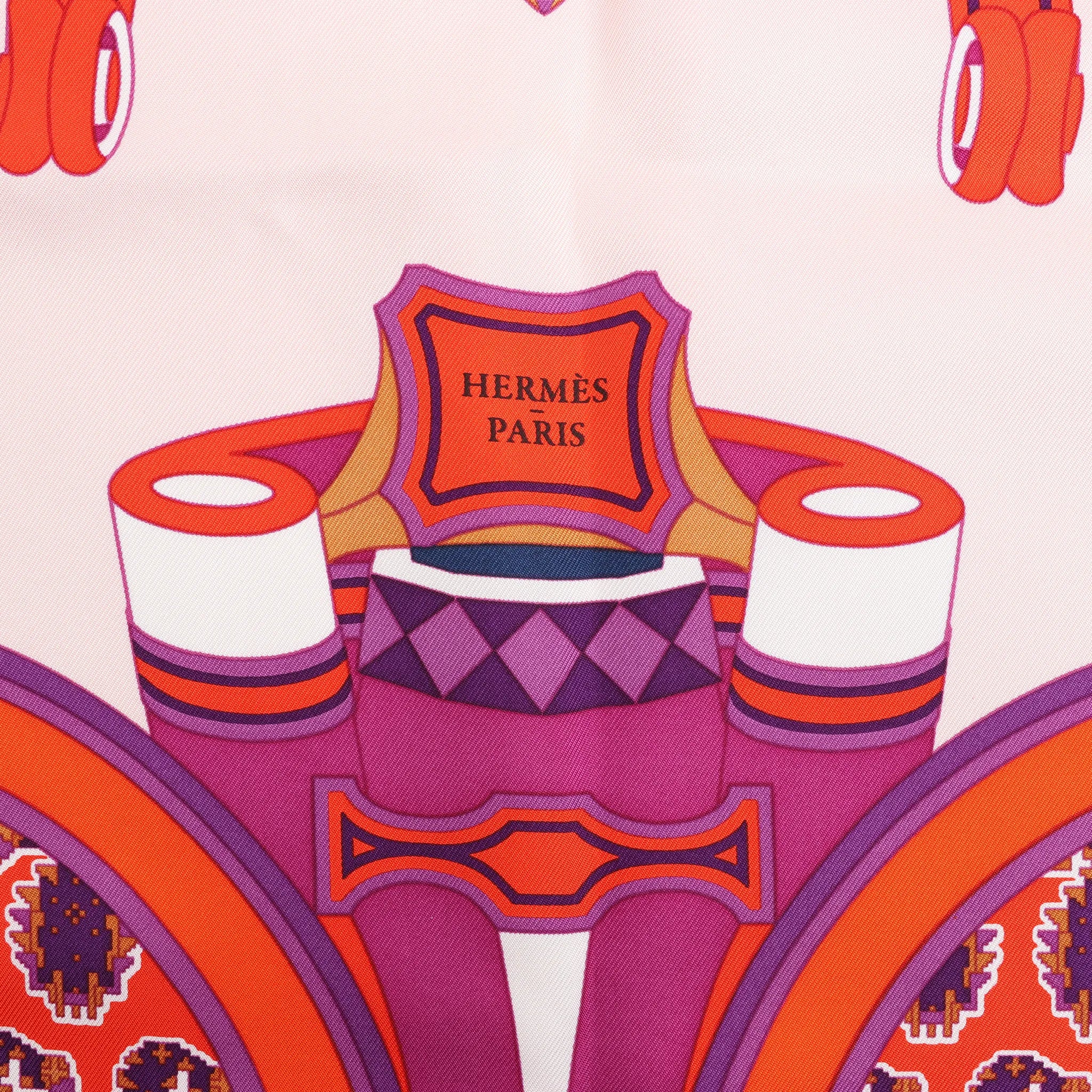 Hermès Carré 90 "LES ROUES DE PHAETON" Silk handkerchief in Orange