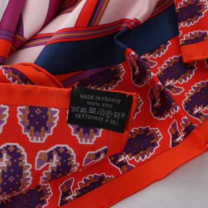 Hermès Carré 90 "LES ROUES DE PHAETON" Foulard 100% Soie en Orange x Rose