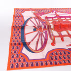 Hermès Carré 90 "LES ROUES DE PHAETON" 100% Silk Scarf in Orange x Pink