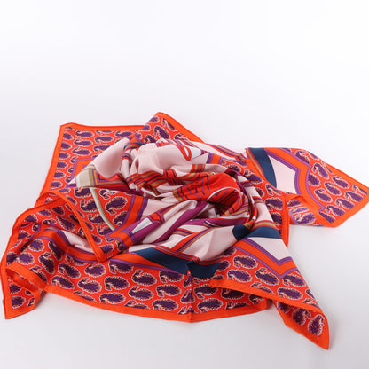 Hermès Carré 90 "LES ROUES DE PHAETON" Foulard 100% Soie en Orange x Rose