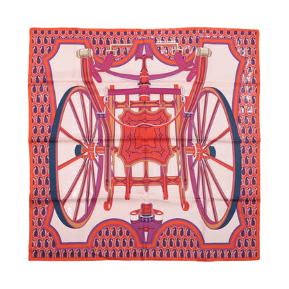Hermès Carré 90 "LES ROUES DE PHAETON" Foulard 100% Soie en Orange x Rose