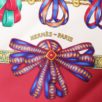 Hermès Carré 90 "LES RUBANS DU CHEVAL" 100% Silk Scarf in Burgundy