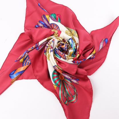 Hermès Carré 90 "LES RUBANS DU CHEVAL" 100% Silk Scarf in Burgundy