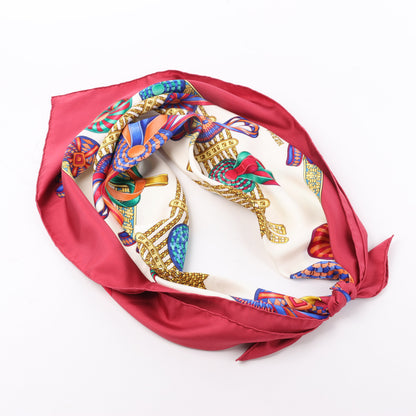 Hermès Carré 90 "LES RUBANS DU CHEVAL" 100% Silk Scarf in Burgundy