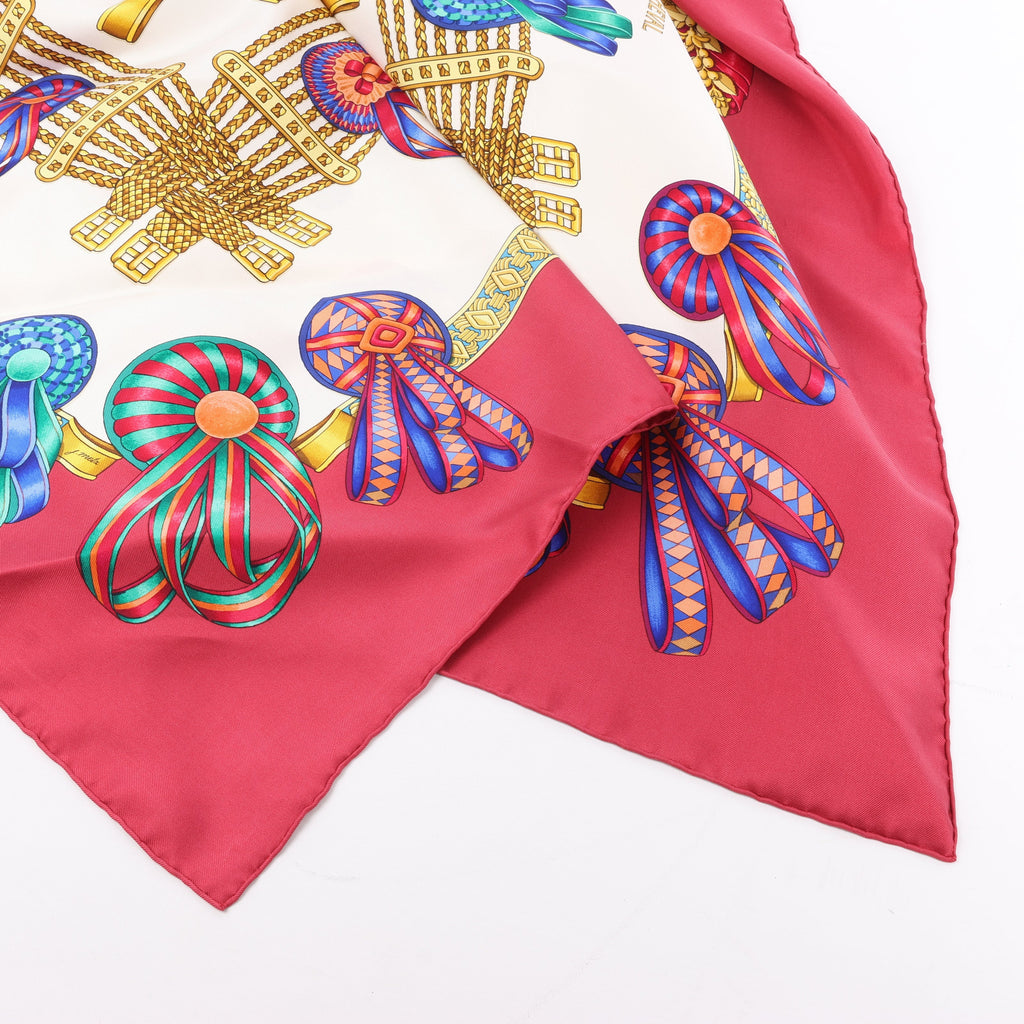 Hermès Carré 90 "LES RUBANS DU CHEVAL" Silk handkerchief in Burgundy