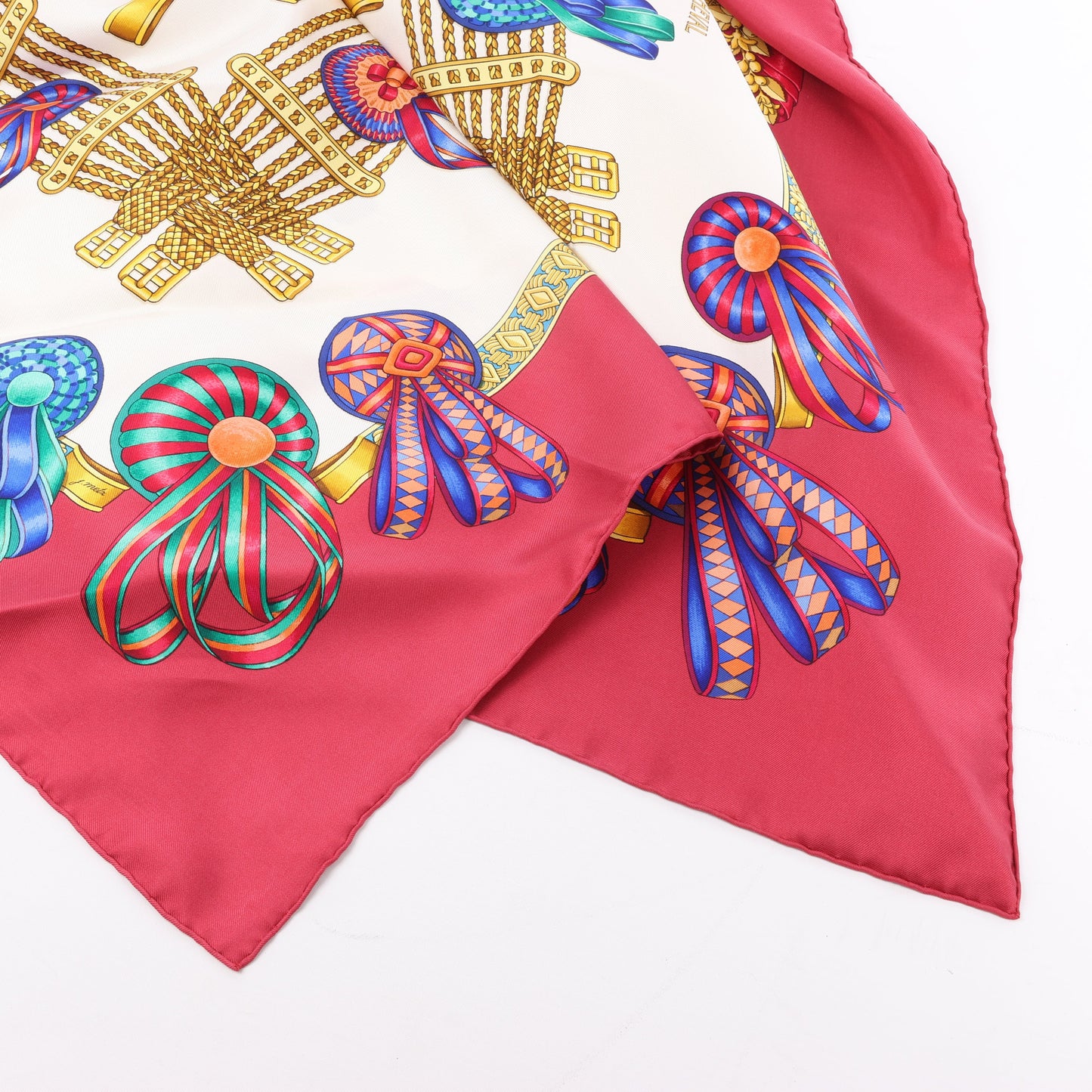 Hermès Carré 90 "LES RUBANS DU CHEVAL" 100% Silk Scarf in Burgundy