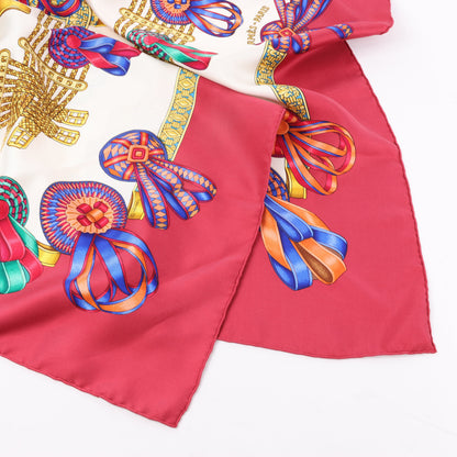 Hermès Carré 90 "LES RUBANS DU CHEVAL" 100% Silk Scarf in Burgundy