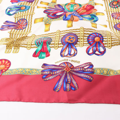 Hermès Carré 90 "LES RUBANS DU CHEVAL" 100% Silk Scarf in Burgundy