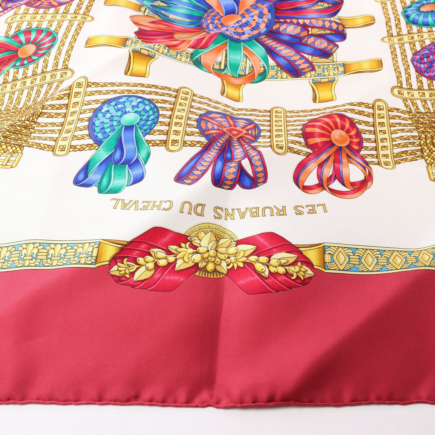 Hermès Carré 90 "LES RUBANS DU CHEVAL" Silk handkerchief in Burgundy