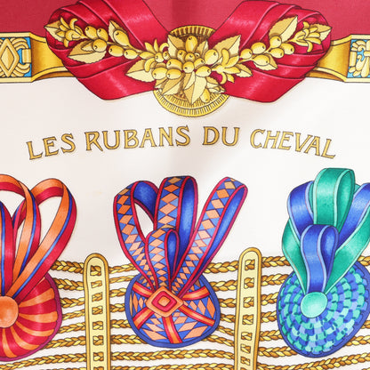 Hermès Carré 90 "LES RUBANS DU CHEVAL" 100% Silk Scarf in Burgundy