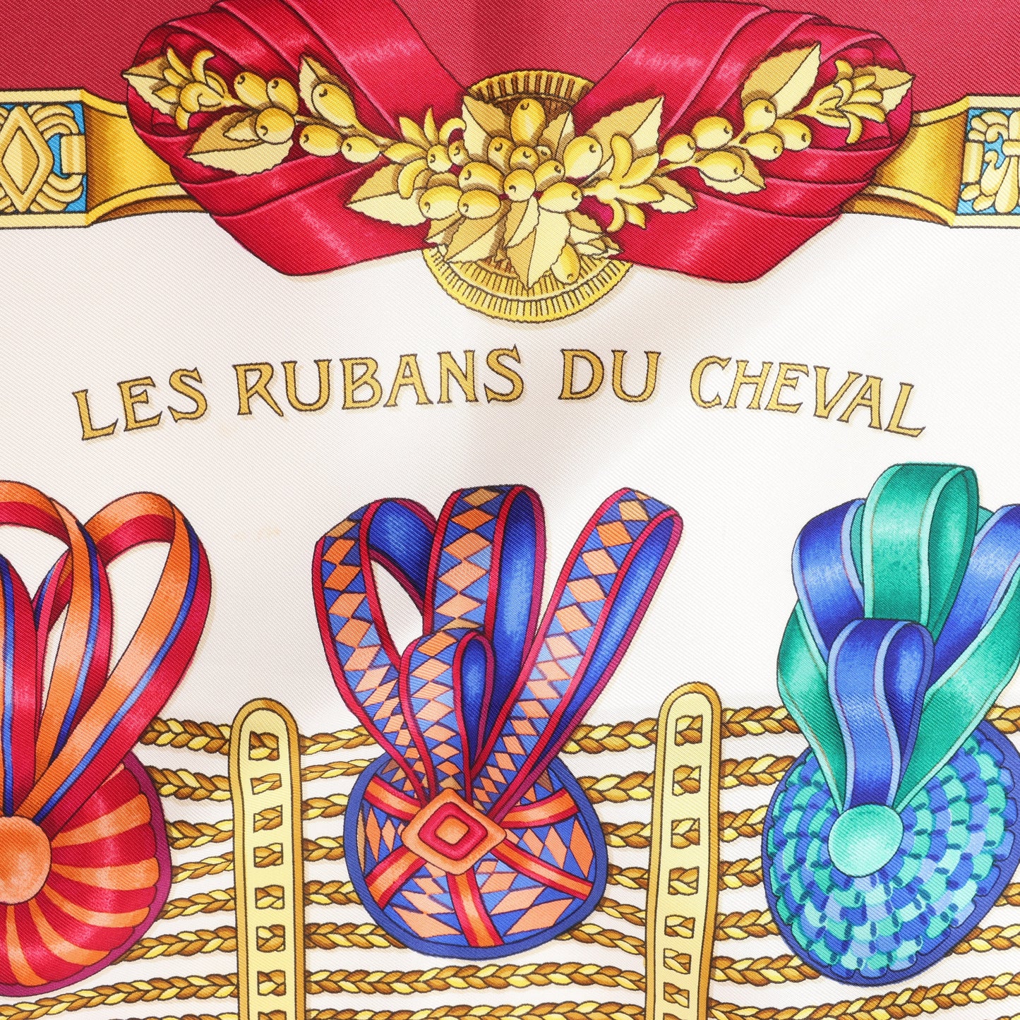 Hermès Carré 90 "LES RUBANS DU CHEVAL" Silk handkerchief in Burgundy