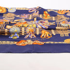 Hermès Carré 90 "LES RUBANS DU CHEVAL" Silk handkerchief in Navy Blue
