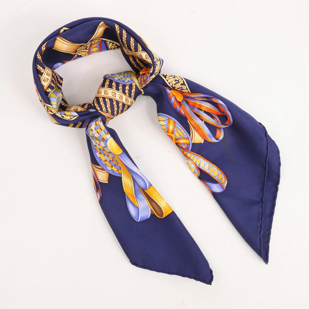Hermès Carré 90 "LES RUBANS DU CHEVAL" Silk handkerchief in Navy Blue