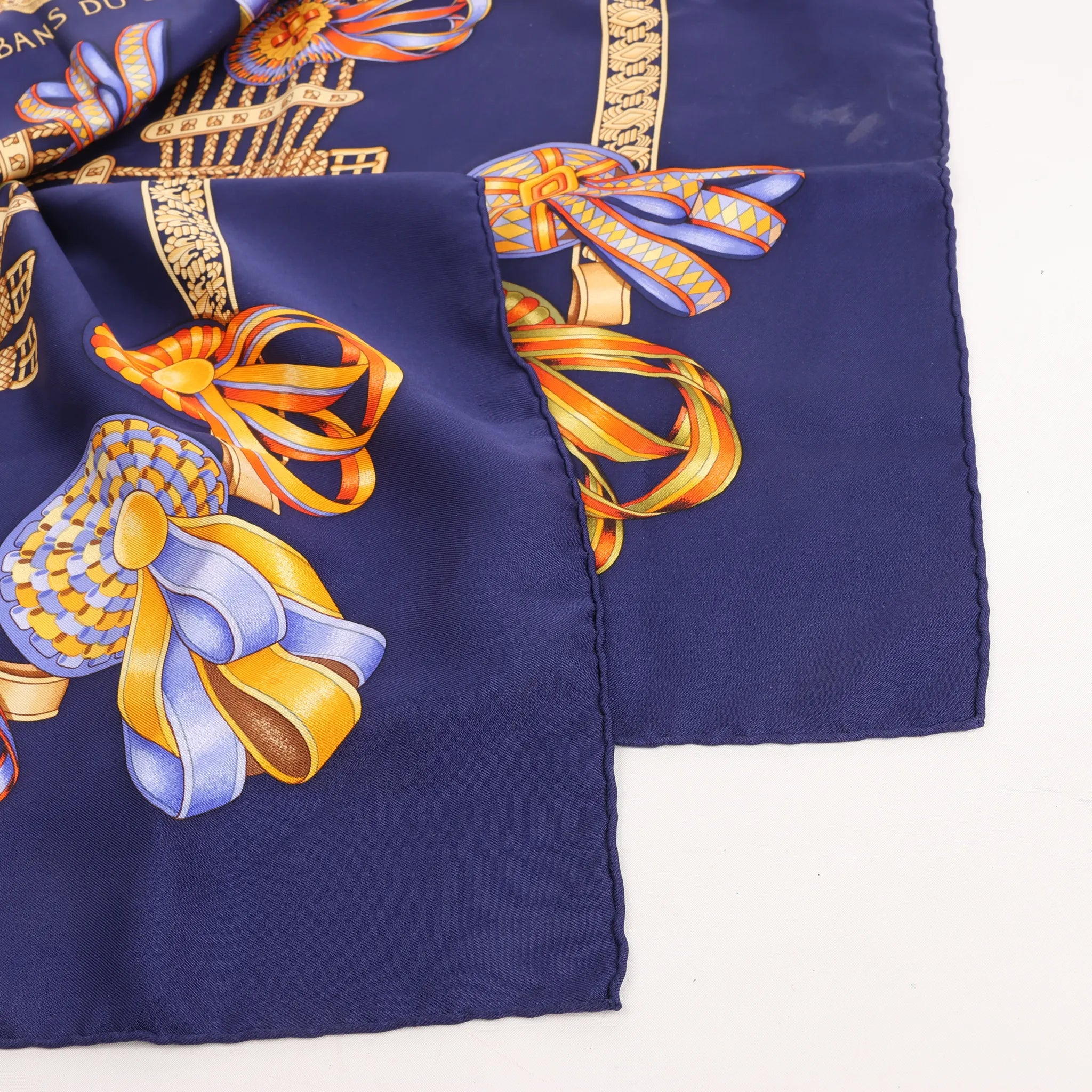 Hermès Carré 90 "LES RUBANS DU CHEVAL" Silk handkerchief in Navy Blue