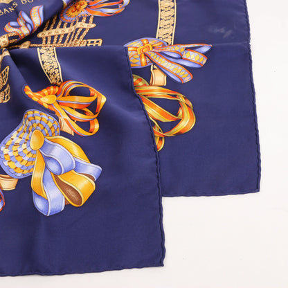 Hermès Carré 90 "LES RUBANS DU CHEVAL" Mouchoir en Soie Bleu Marine