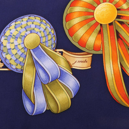 Hermès Carré 90 "LES RUBANS DU CHEVAL" Mouchoir en Soie Bleu Marine