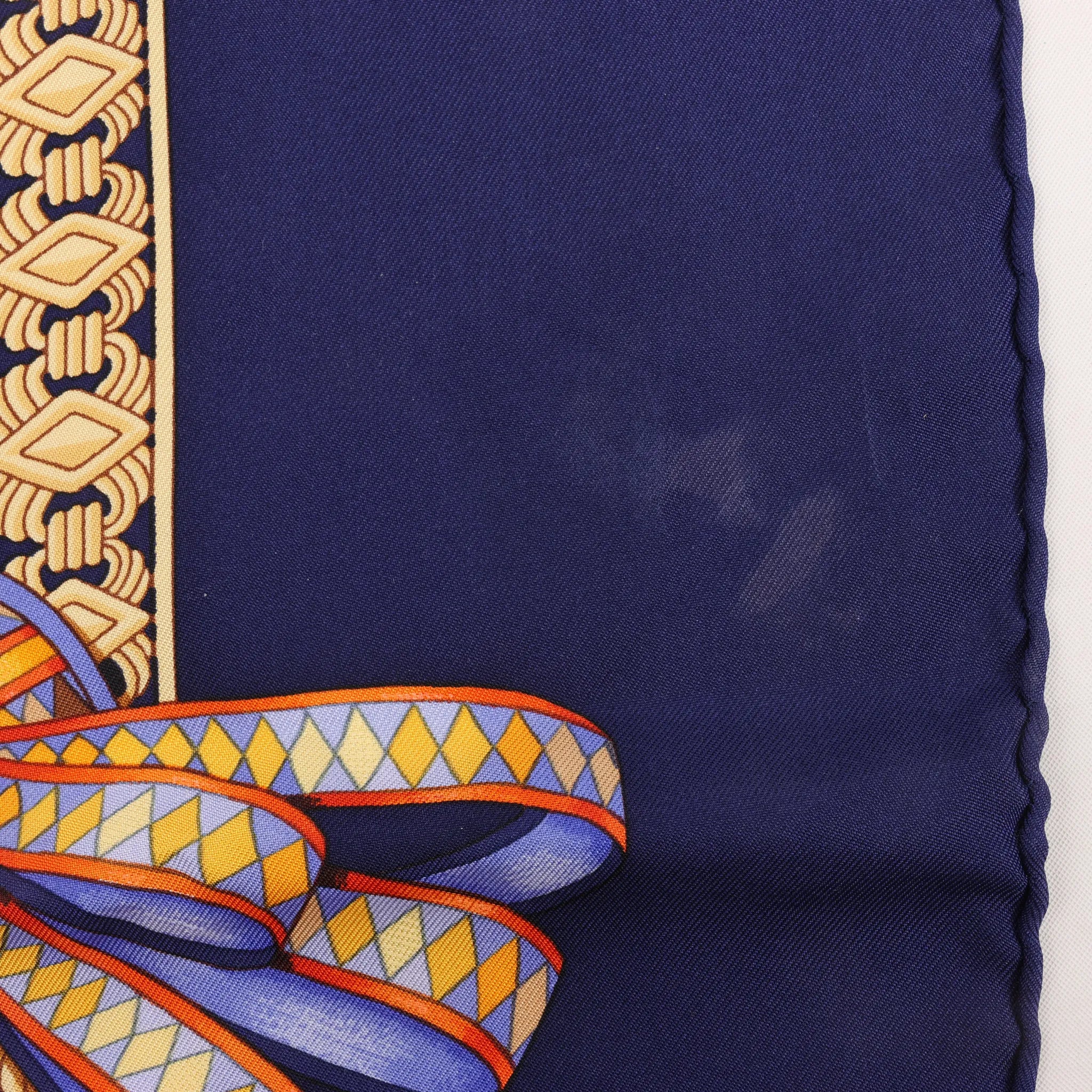 Hermès Carré 90 "LES RUBANS DU CHEVAL" Silk handkerchief in Navy Blue