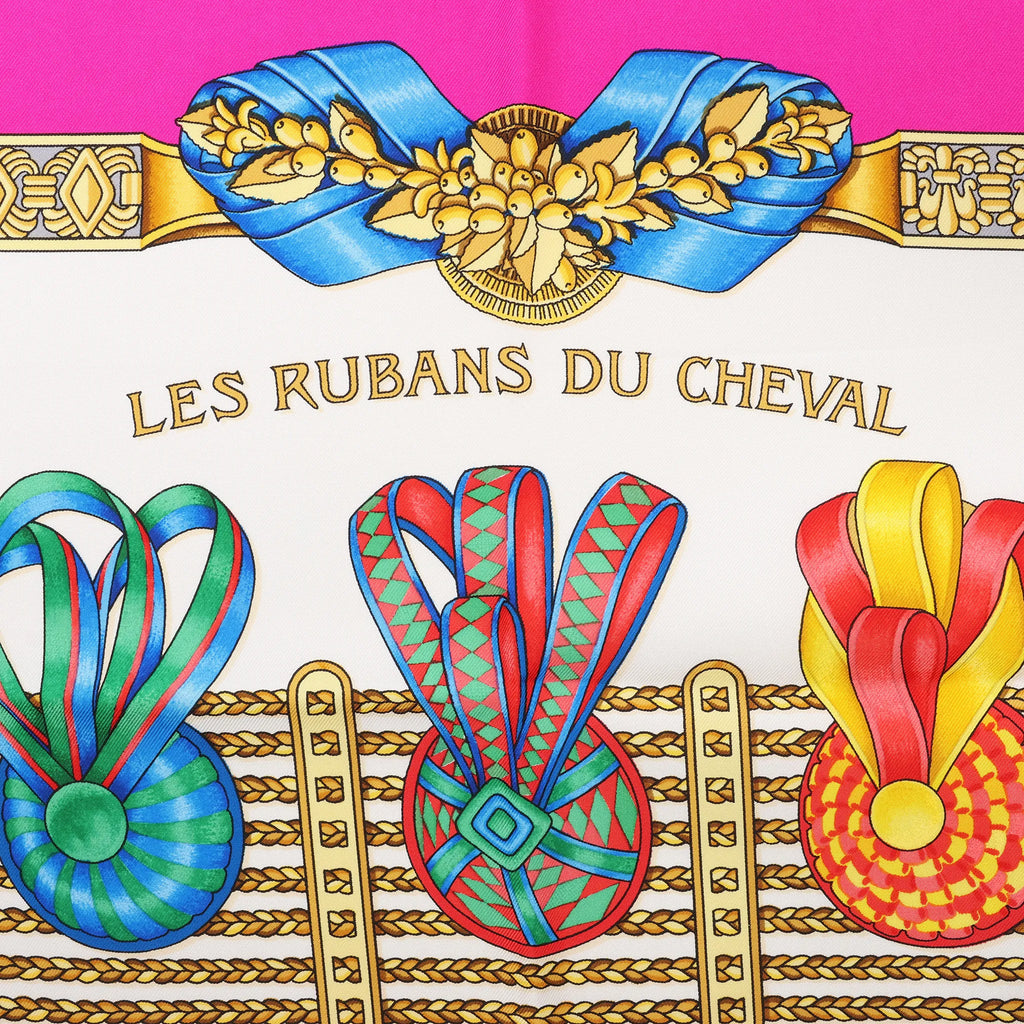Hermès Carré 90 "LES RUBANS DU CHEVAL" Silk handkerchief in Pink