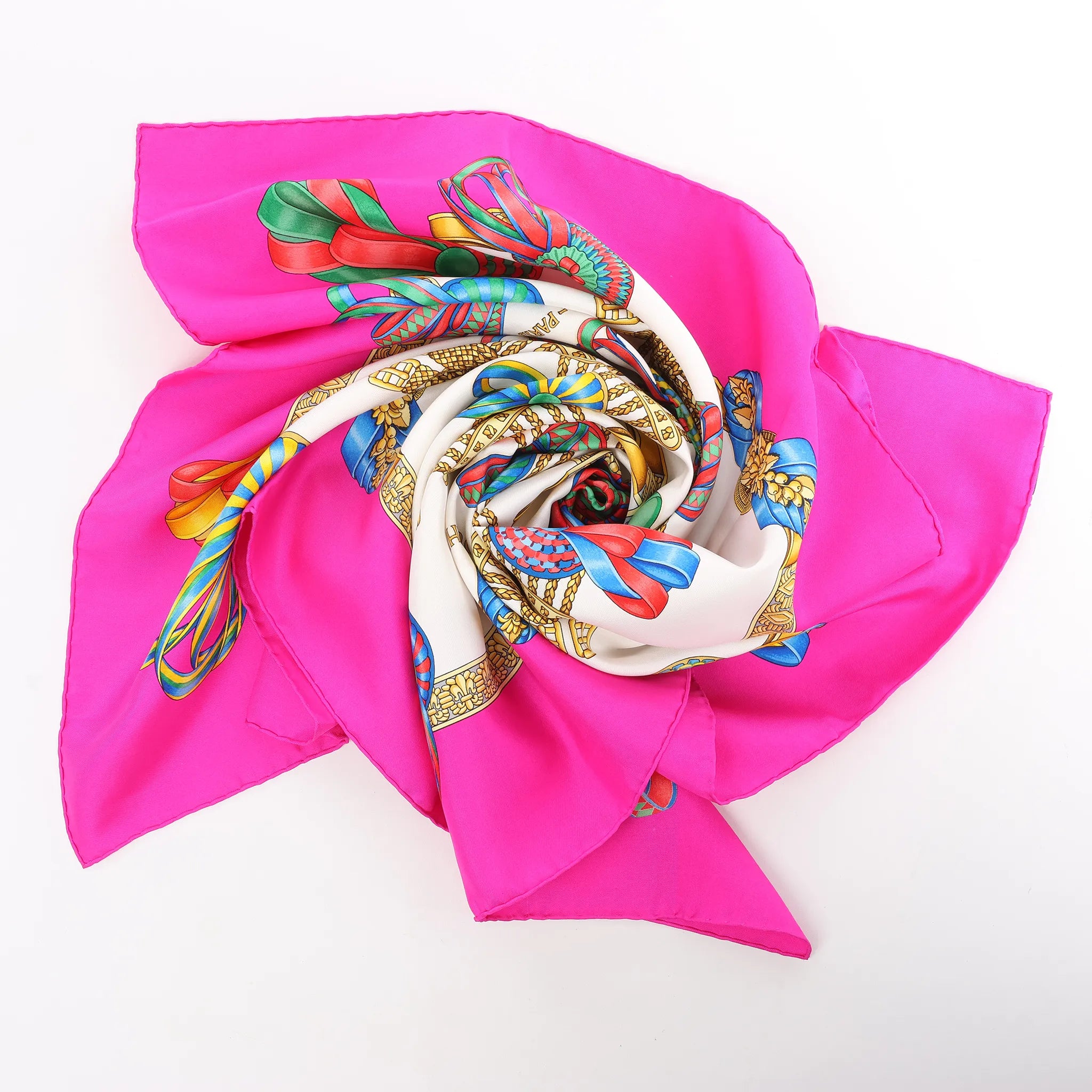 Hermès Carré 90 "LES RUBANS DU CHEVAL" Silk handkerchief in Pink