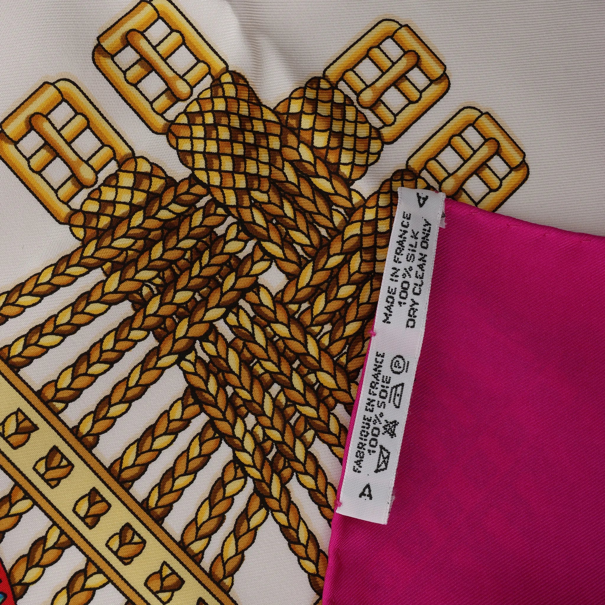 Hermès Carré 90 "LES RUBANS DU CHEVAL" Silk handkerchief in Pink