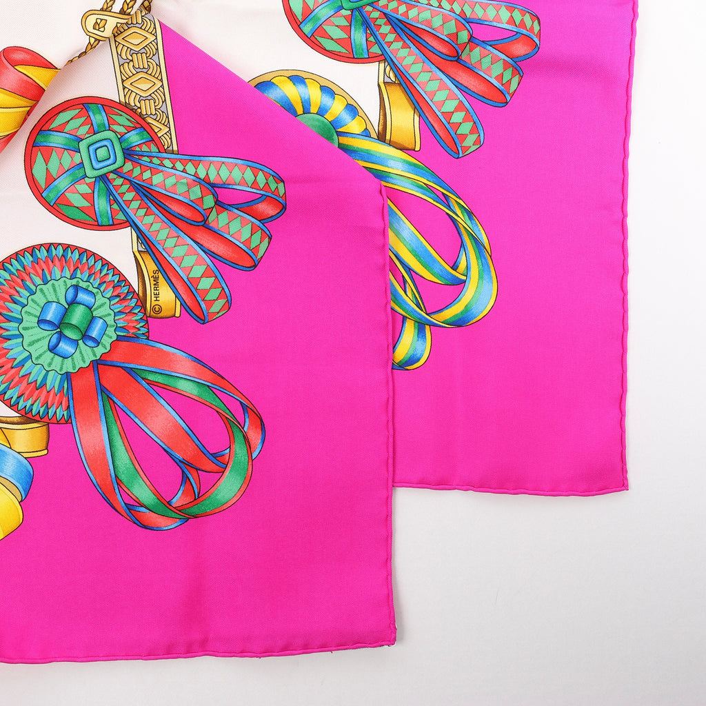 Hermès Carré 90 "LES RUBANS DU CHEVAL" Silk handkerchief in Pink