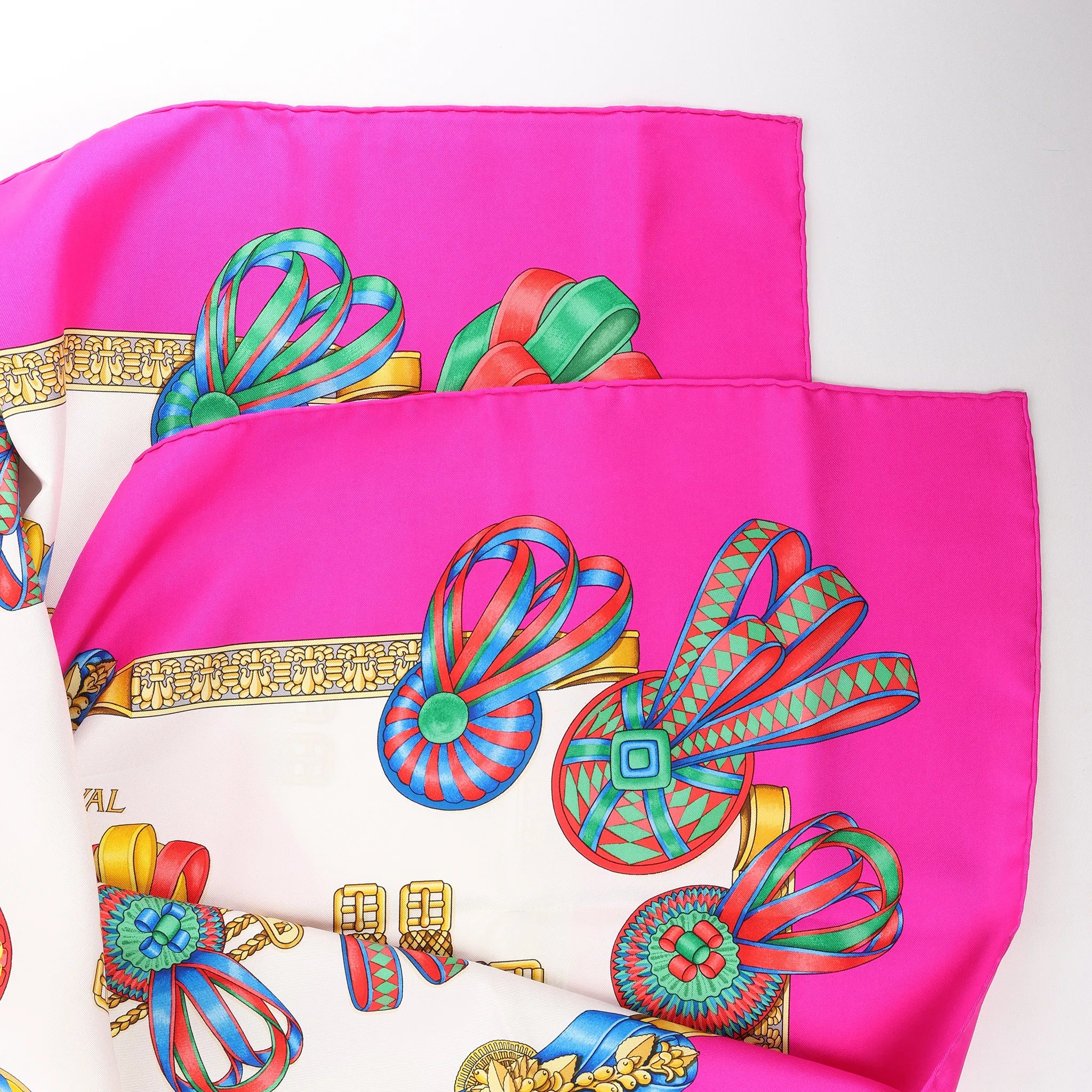Hermès Carré 90 "LES RUBANS DU CHEVAL" Silk handkerchief in Pink