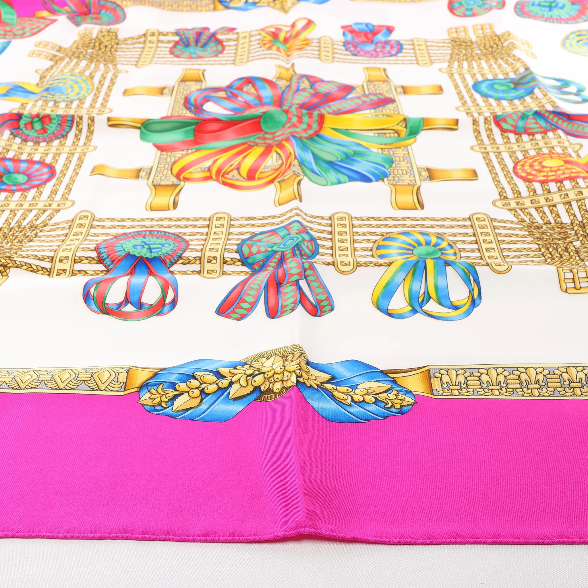 Hermès Carré 90 "LES RUBANS DU CHEVAL" Silk handkerchief in Pink