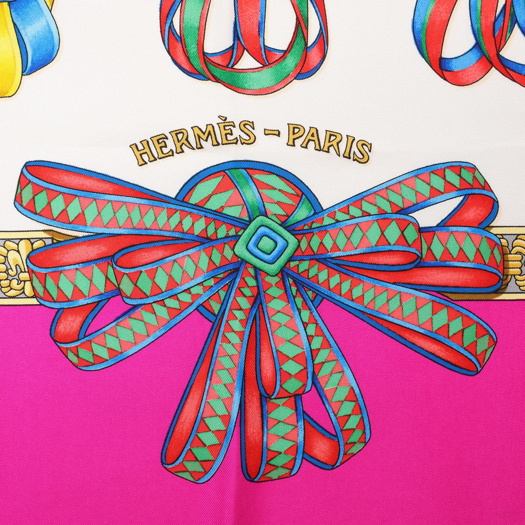 Hermès Carré 90 "LES RUBANS DU CHEVAL" Silk handkerchief in Pink