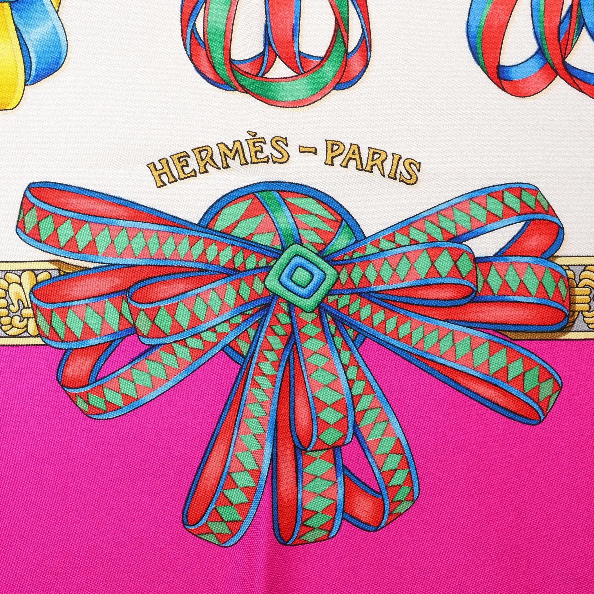 Hermès Carré 90 "LES RUBANS DU CHEVAL" Silk handkerchief in Pink