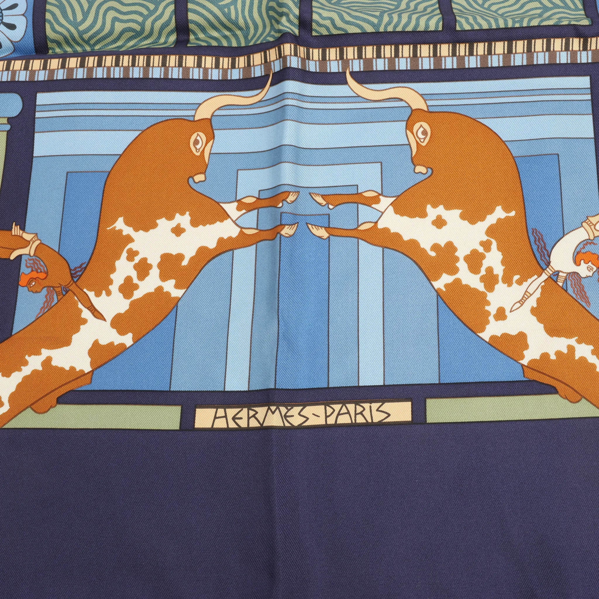 Hermès Carré 90 "LES SECRETS DE MINOS" Silk handkerchief in Navy Blue