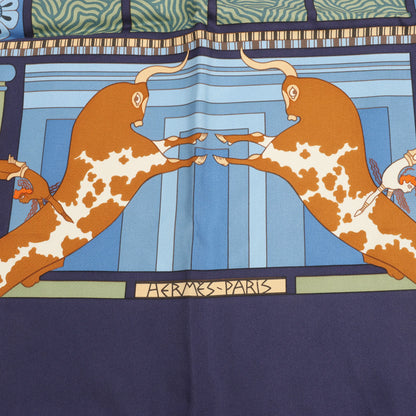 Hermès Carré 90 "LES SECRETS DE MINOS" Mouchoir en Soie Bleu Marine