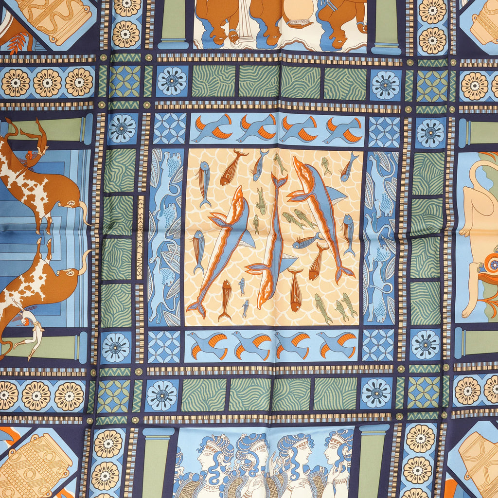 Hermès Carré 90 "LES SECRETS DE MINOS" Silk handkerchief in Navy Blue