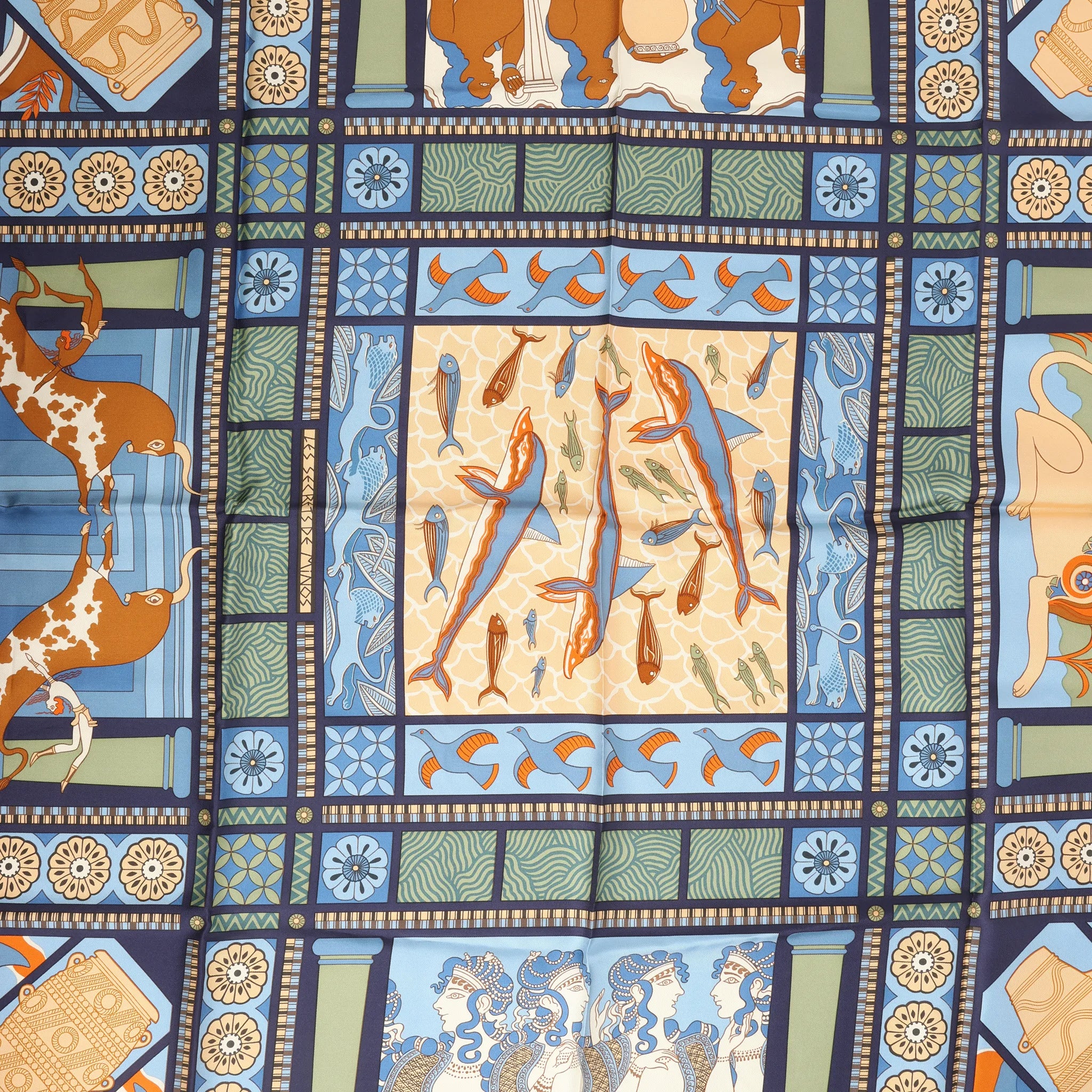 Hermès Carré 90 "LES SECRETS DE MINOS" Silk handkerchief in Navy Blue