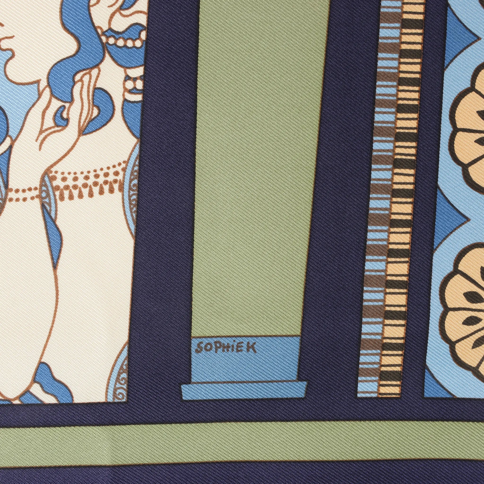 Hermès Carré 90 "LES SECRETS DE MINOS" Silk handkerchief in Navy Blue